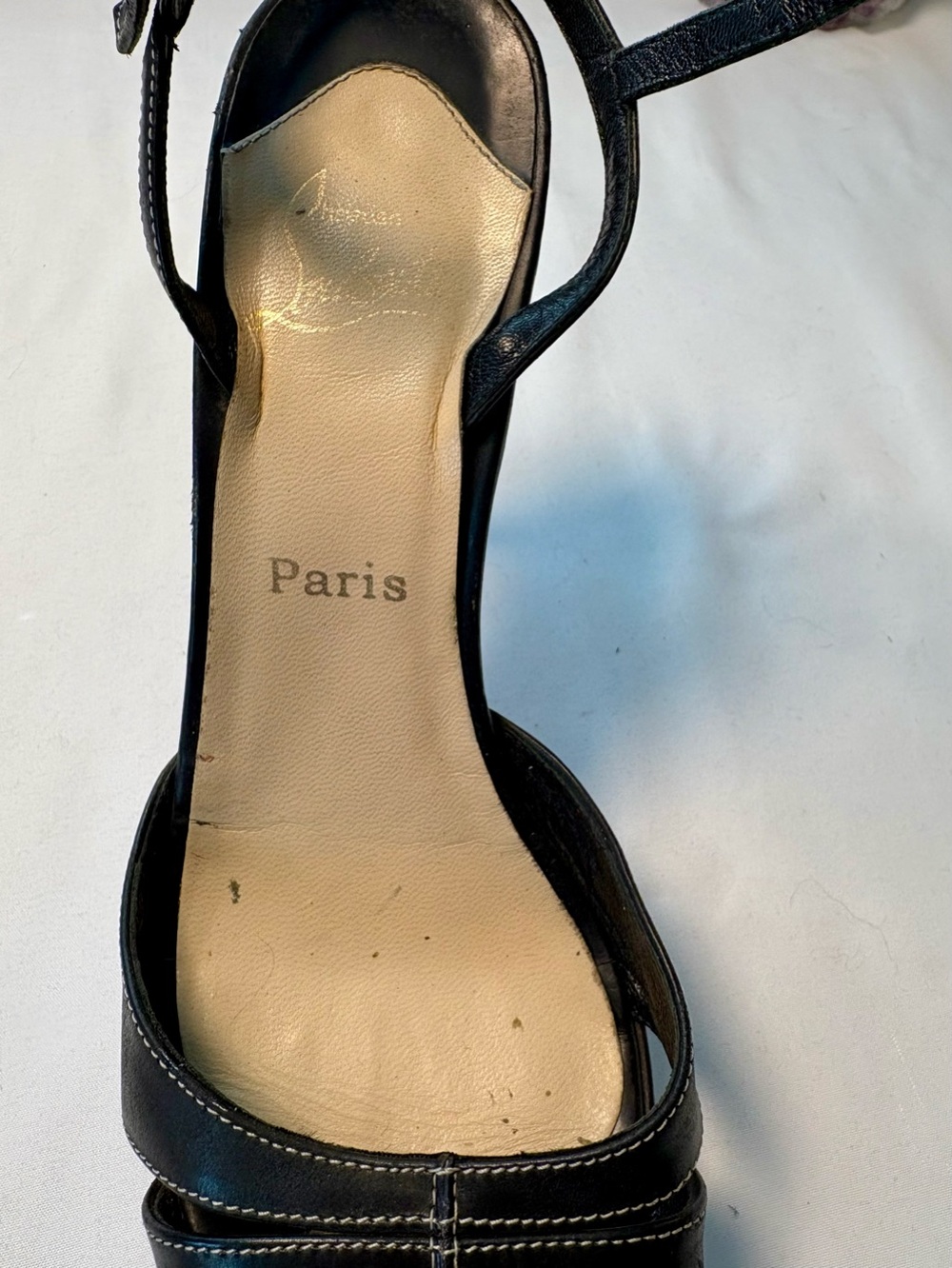 Christian Louboutin Black Leather Contrast-Stitch Platform Sandals, US Size 10 - Picture 8 of 16